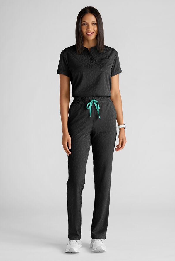 Easy STRETCH Naya Women's Jacquard 6-Pocket Straight Leg Scrub Pant - Onyx Black - 7