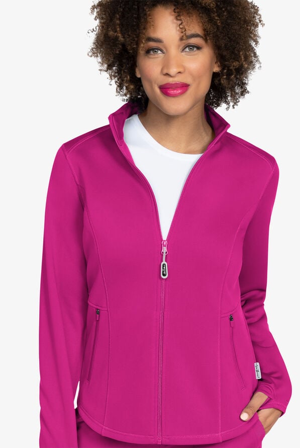 Zavate Ava Therese Megan Women's 2-Pocket Fleece Scrub Jacket - Razzmatazz - 2