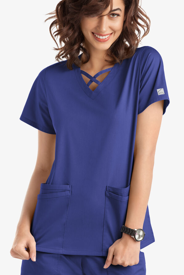 Butter-Soft STRETCH Women's 4-Pocket Crisscross Scrub Top - Galaxy - 2
