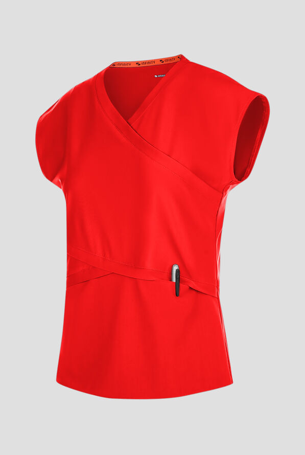 Infinity GNR8 Kinetic Knit Women's 3-Pocket STRETCH Dolman Wrap V-Neck Scrub Top - Firebird - 2