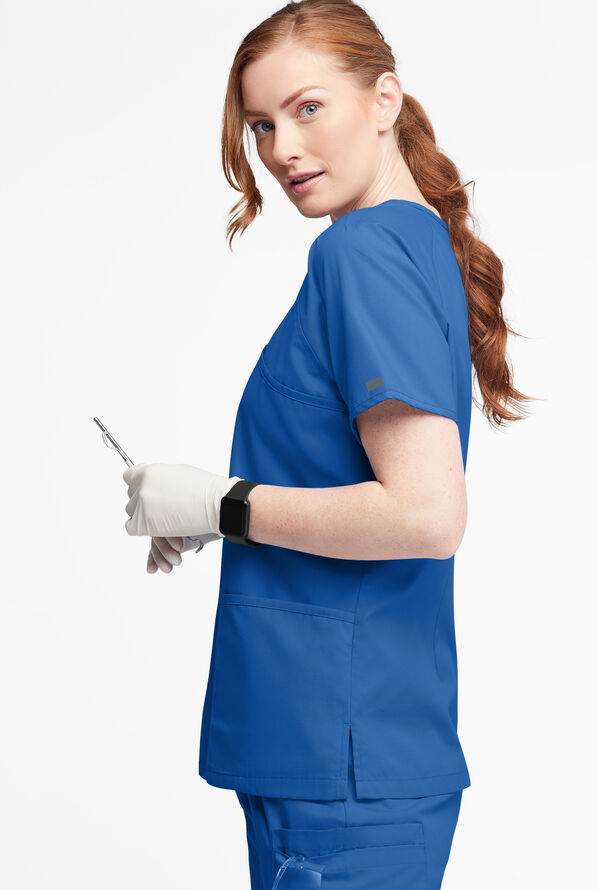 Butter-Soft Originals Women's 3-Pocket Mock Wrap Raglan Sleeve Scrub Top - Royal - 3