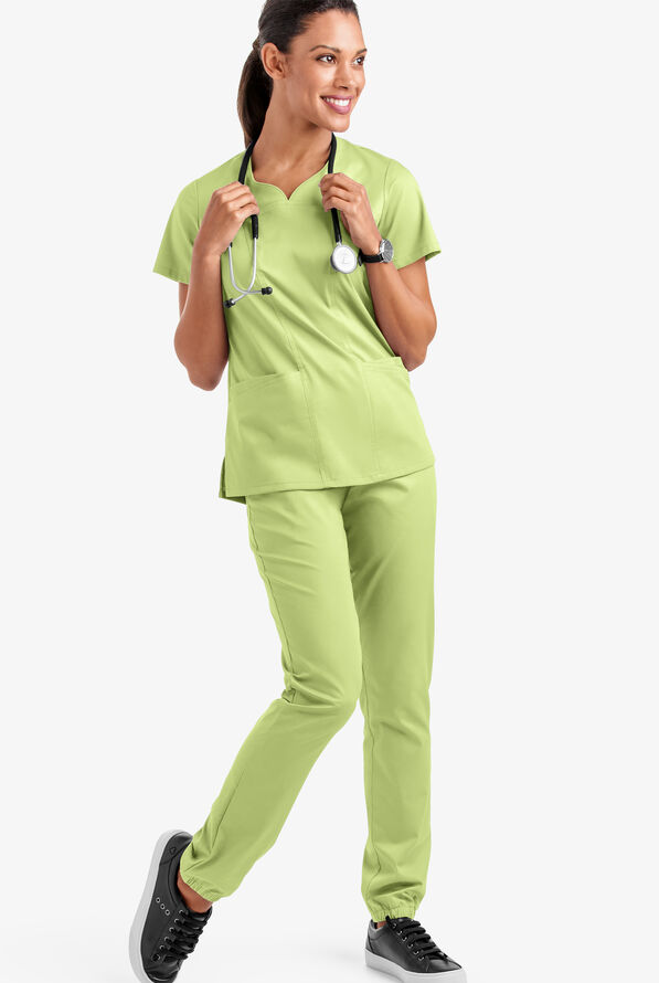 Butter-Soft STRETCH Women's 4-Pocket Sweetheart Neck Scrub Top - Cool Matcha - 2