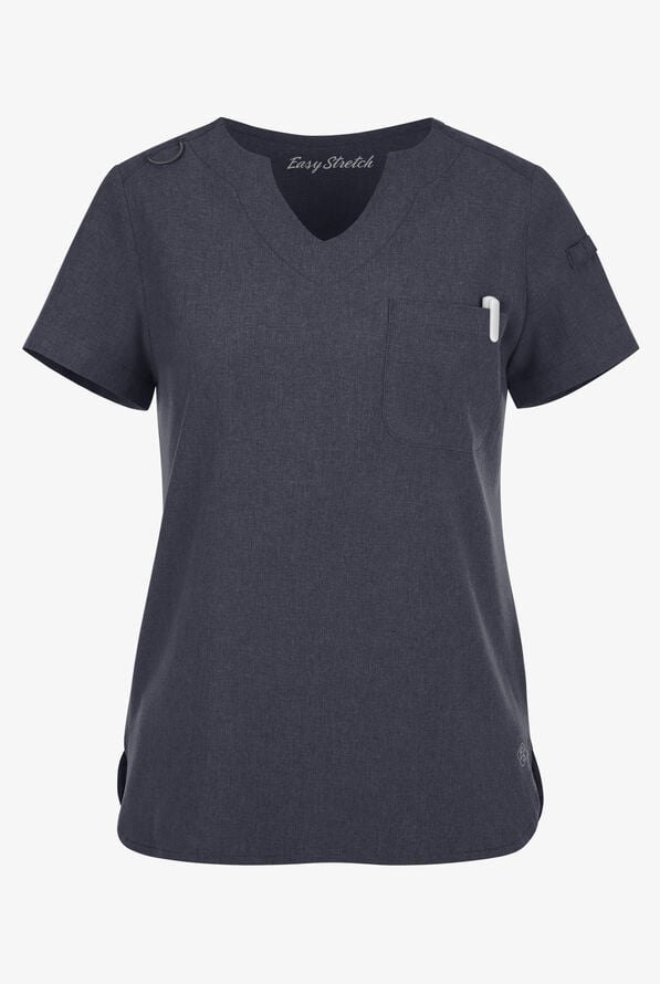 Blusa m&eacute;dica Easy STRETCH Nikki con cuello festoneado y 1 bolsillo para mujer - Charcoal Heather - 1