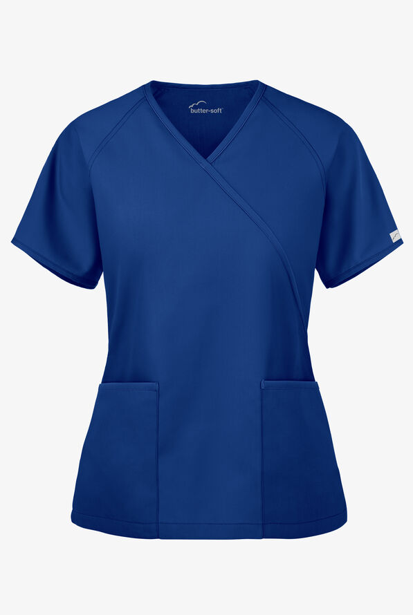 Butter-Soft Core Women's 2-Pocket Solid Mock Wrap Scrub Top - Galaxy - 1