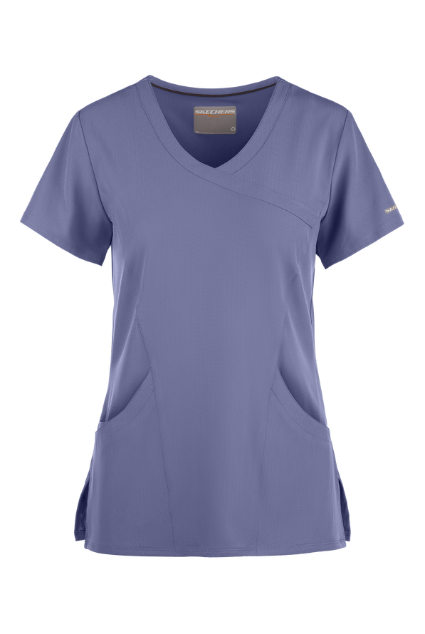 Blusa médica Skechers by Barco Reliance STRETCH estilo cruzado con 3 bolsillos para mujer - Ceil Blue - 1