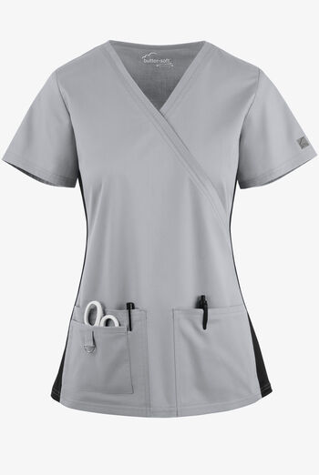 Blusa m&eacute;dica Butter-Soft STRETCH con paneles laterales de punto tejido y 3 bolsillos para mujer