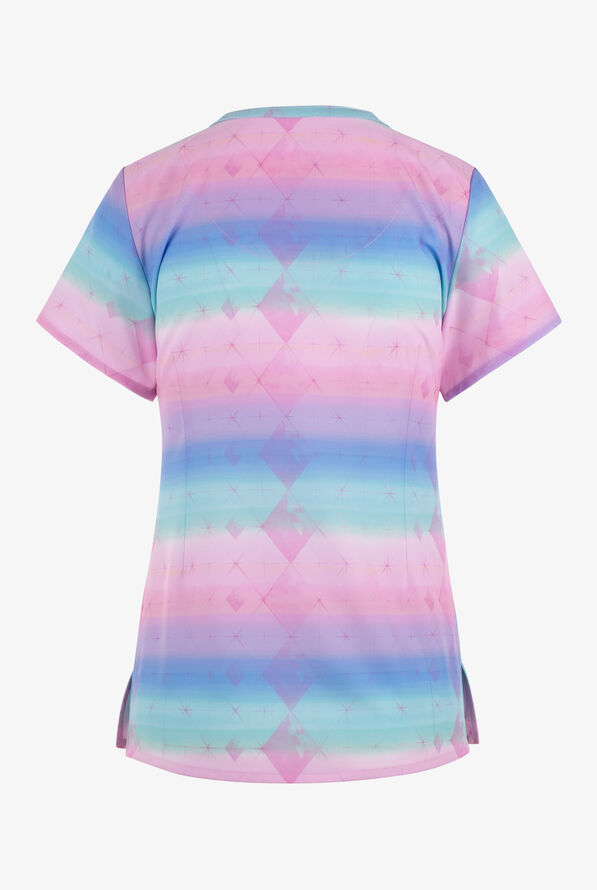 Maevn Pastel Prism Abstract Watercolor Women's 3-Pocket STRETCH V-Neck Print Scrub Top - null - 2