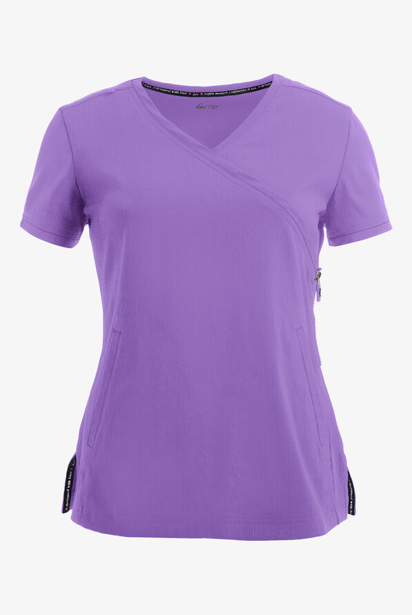 koi Lite™ Philosophy Women's 3-Pocket Mock Wrap Side Zipper Scrub Top - French Lavender - 1