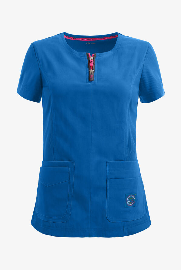 koi Lite™ Serenity Women's 4-Pocket Double Zipper Scrub Top - Royal - 1