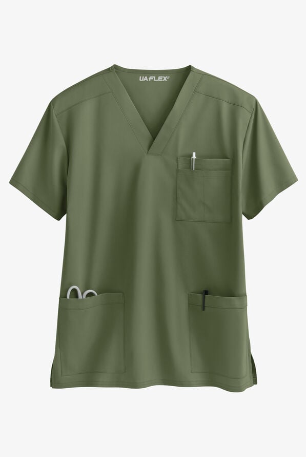 Blusa m&eacute;dica unisex UA Flex2 STRETCH con cuello en V y 4 bolsillos - Light Olive - 1