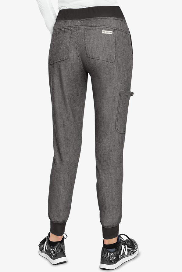 Med Couture Touch Women's 5-Pocket STRETCH Cargo Yoga Jogger Scrub Pants - Petite - Slate Heather - 2