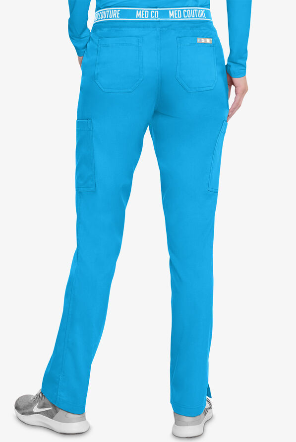 Med Couture Touch Women's 7-Pocket STRETCH Logo Elastic Double Cargo Yoga Scrub Pants - Mali-Blue Shore - 2