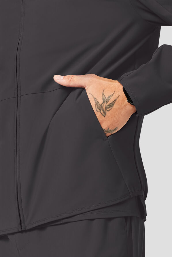 Infinity Pursuit Men's 3-Pocket STRETCH Front Zip Warm-Up Scrub Jacket - Pewter - 3