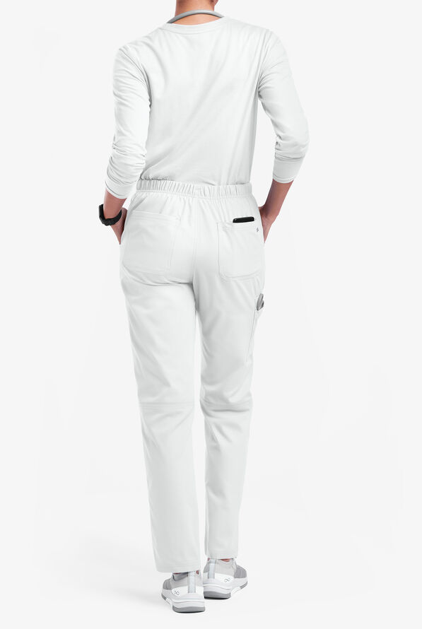 Butter-Soft Originals Women's 7-Pocket Mid Rise Straight Leg Cargo Scrub Pants - Petite - White - 3