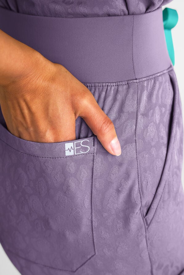 Easy STRETCH Olivia Women's Jacquard 7-Pocket Slim Leg Jogger Scrub Pant - Purple Dusk - 2
