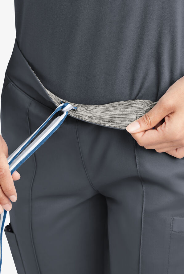 Butter-Soft STRETCH Women's 6-Pocket Pin-Tuck Crop Slim with Sport Trim Detail Scrub Pants - Pewter/Silver Melange - 3