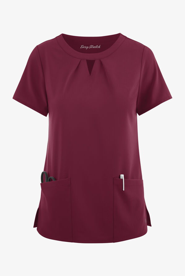 Blusa médica Easy STRETCH Salma con cuello ojo de cerradura y 3 bolsillos para mujer - Wine - 1