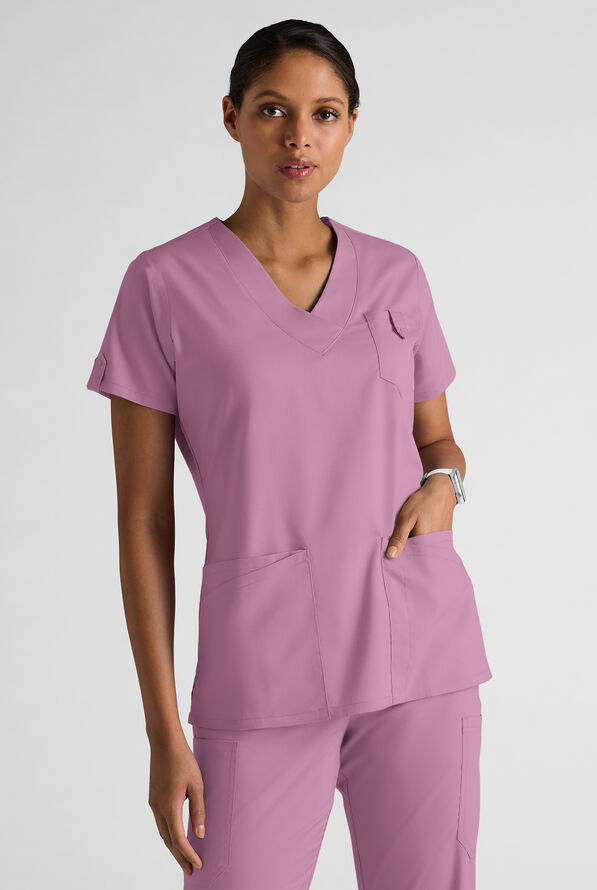Butter-Soft STRETCH FLXTEK+ Women's 6-Pocket V-Neck Scrub Top - Smokey Mauve - 1