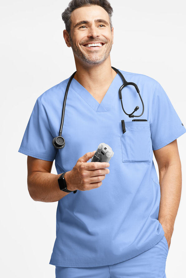 Butter-Soft Originals Men's 3-Pocket V-Neck Scrub Top - Ceil Blue - 2