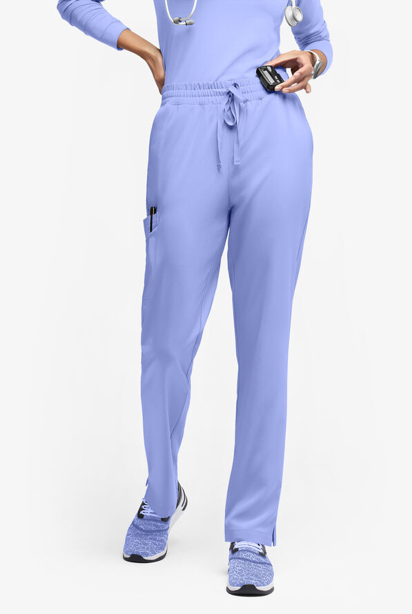 Easy STRETCH Naya Women’s Natural Waist 6-Pocket Straight Leg Scrub Pants - Petite - Ceil Blue - 1
