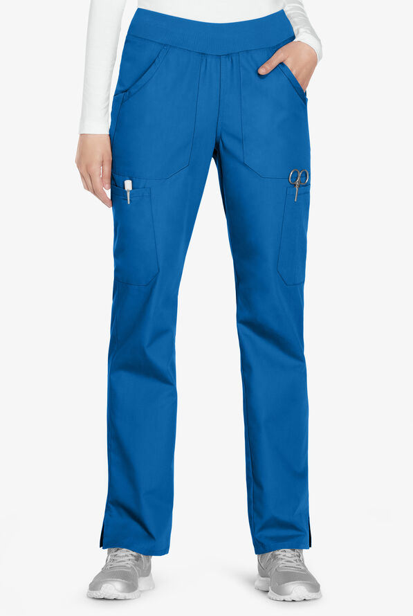 Cherokee Workwear Women's 6-Pocket Rib-Knit Waistband Pull-On Cargo Scrub Pants - Royal - 1