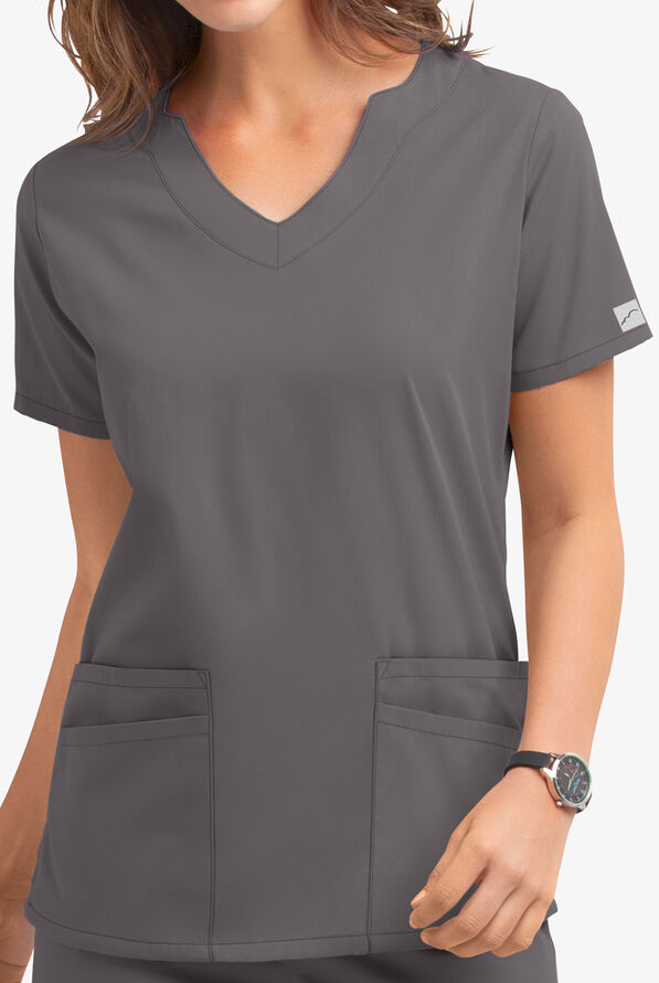 Butter-Soft Core Women's 4-Pocket Scallop Neck Scrub Top - Grey Stone - 3