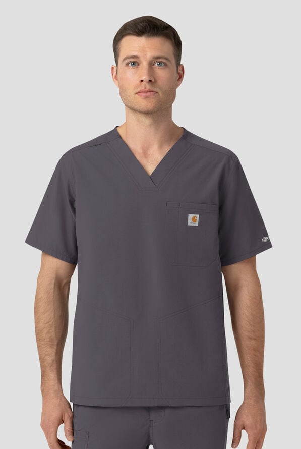 Camisa m&eacute;dica Carhartt FLD & RSCU Rugged Flex STRETCH con cuello en V y 4 bolsillos para hombre - Pewter - 2