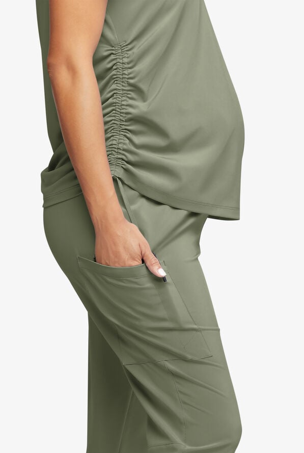 Easy STRETCH Chrissy Women's Maternity 4-Pocket Tapered Leg Jogger Scrub Pants - Olive Leaf - 2