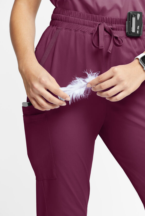 WhisperLite Calla Women's 6-Pocket Ruched Leg Cargo Scrub Pants - Wine - 4