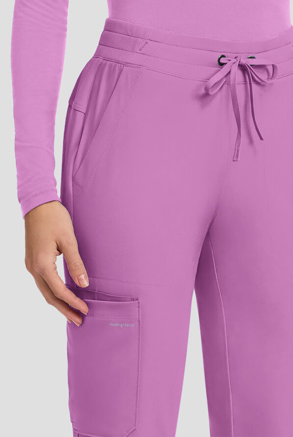 HH Works by Healing Hands Women's 5-Pocket STRETCH Straight Leg Drawstring Cargo Scrub Pants - Meta Mauve - 2