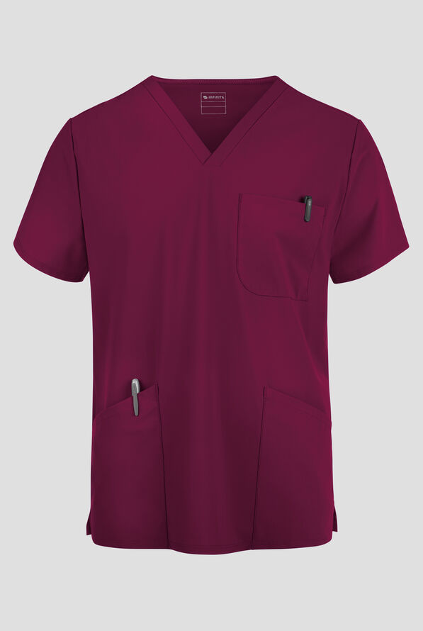 Camisa m&eacute;dica Infinity PURSUIT STRETCH con cuello en V y 3 bolsillos para hombre - Wine - 1