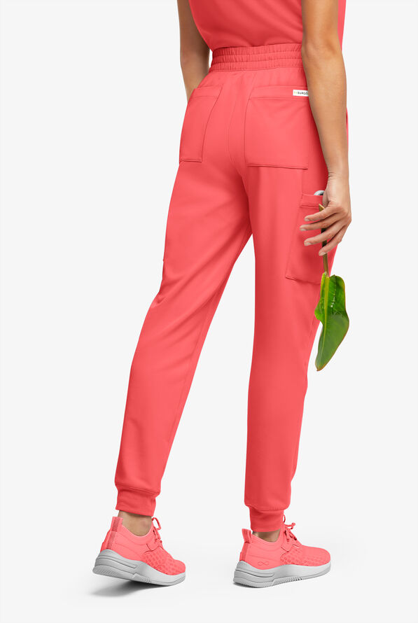 Pantalón médico ReSurge Amber estilo jogger con piernas pitillo y 7 bolsillos para mujer - Coral Fizz - 4