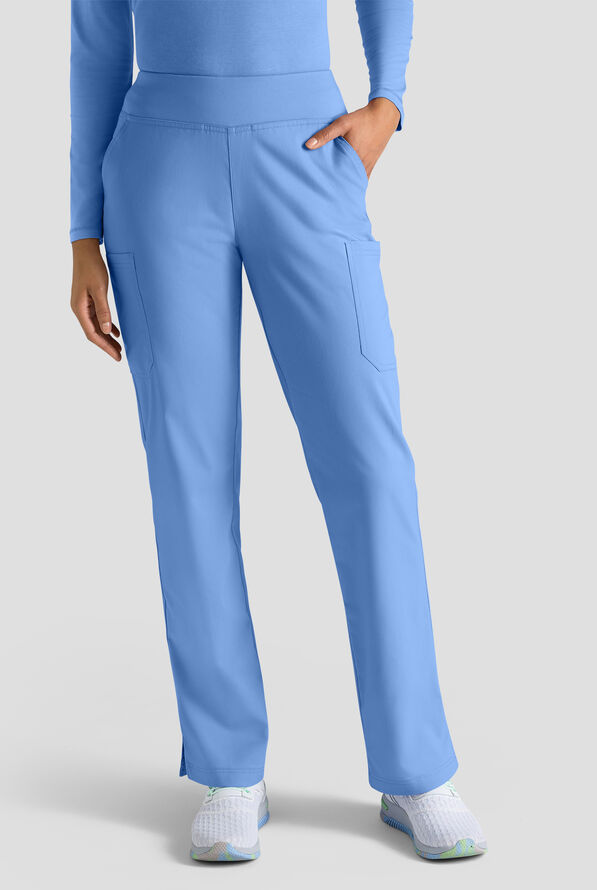 Butter-Soft STRETCH Women's 4-Pocket Knit Waistband Yoga Scrub Pants - Tall - Ceil Blue - 1