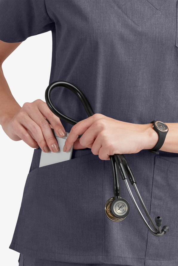 Butter-Soft STRETCH Women's 6-Pocket V-Neck Scrub Top - Indigo Denim - 3