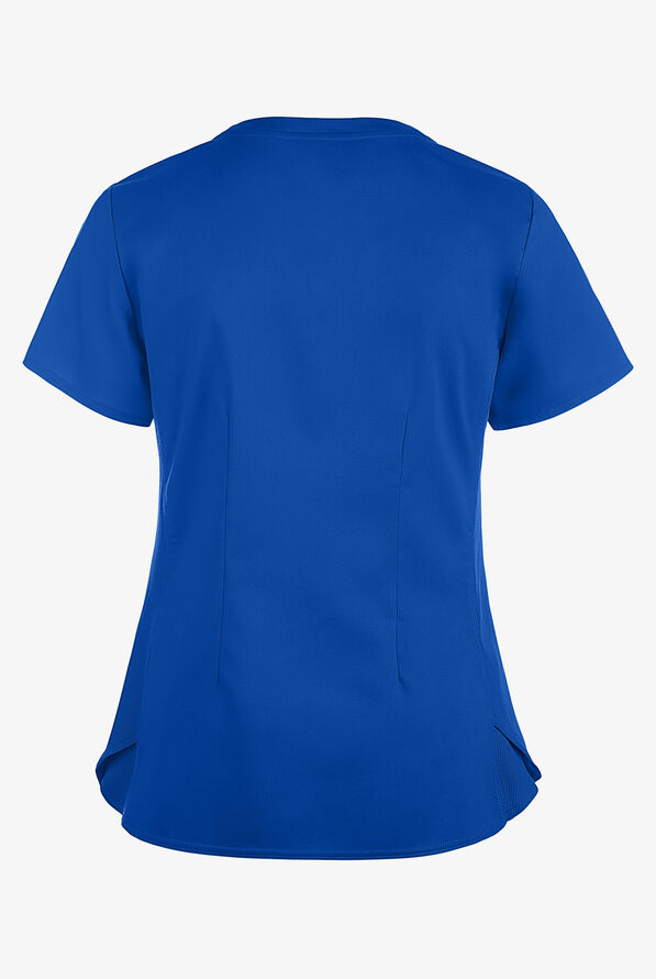 Med Couture Touch Women's 3-Pocket STRETCH Rib-Knit Side Panels Shirttail V- Neck Scrub Top - Royal - 2