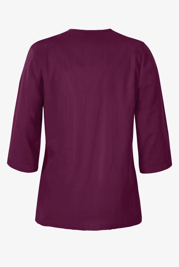 Butter-Soft STRETCH Women's 4-Pocket 3/4" Sleeve Round Neck Scrub Top - Wine - 4
