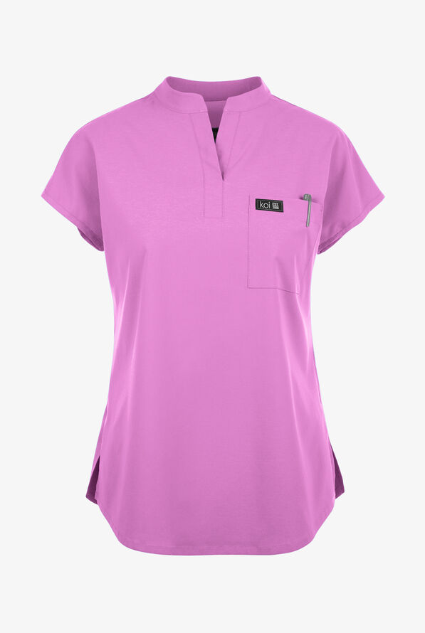 koi Basics Ari Women's 1-Pocket STRETCH Dolman Sleeve Mandarin Collar Scrub Top - Bloom Lavender - 1
