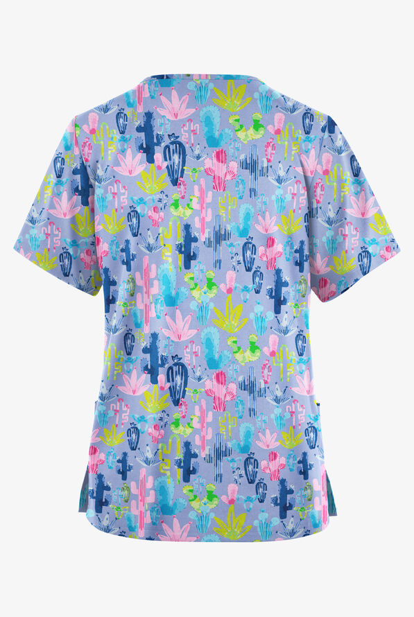 Blusa médica estampada Butter-Soft Originals Desert Cactus Ceil de corte clásico con cuello en V y 2 bolsillos para mujer - null - 2