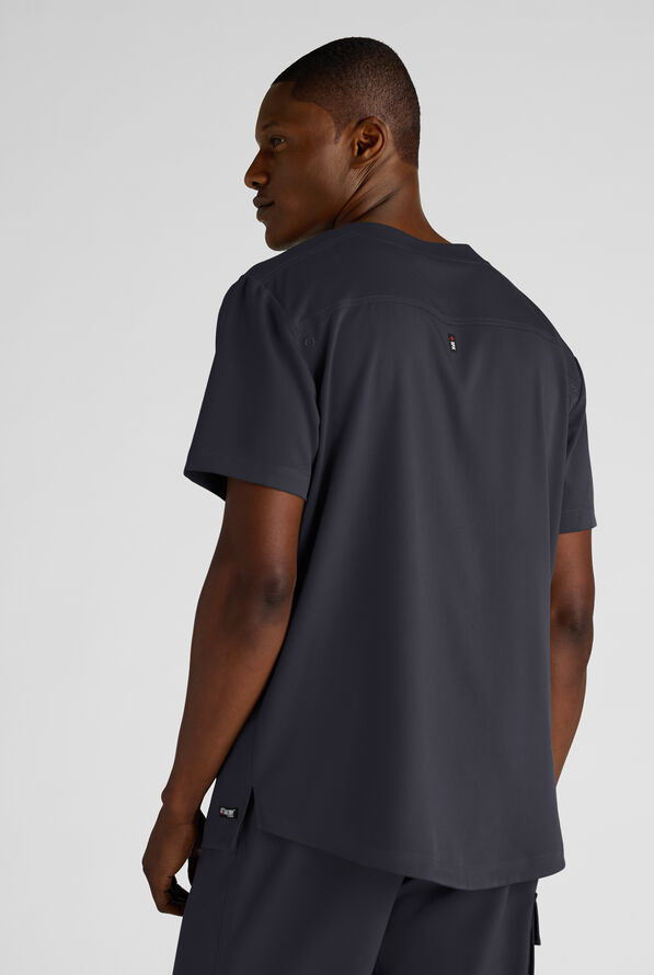 Camisa m&eacute;dica Grey's Anatomy&trade; by Barco Emerge Rhodes STRETCH estilo Henley con cuello redondo y 1 bolsillo para hombre - Steel Gray - 4