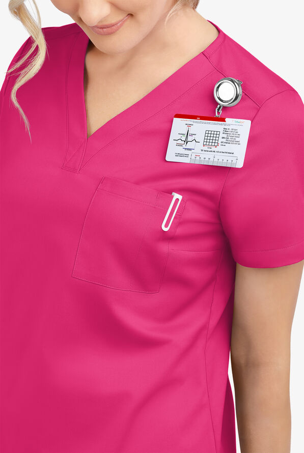 Blusa m&eacute;dica Butter-Soft STRETCH con cuello en V y 2 bolsillos para mujer - Fuchsia - 5