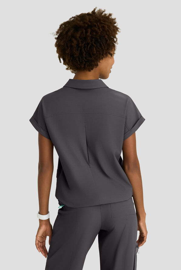 Blusa m&eacute;dica Skechers by Barco MotionTech Charlie STRETCH con mangas dolm&aacute;n y 3 bolsillos para mujer - Pewter - 4