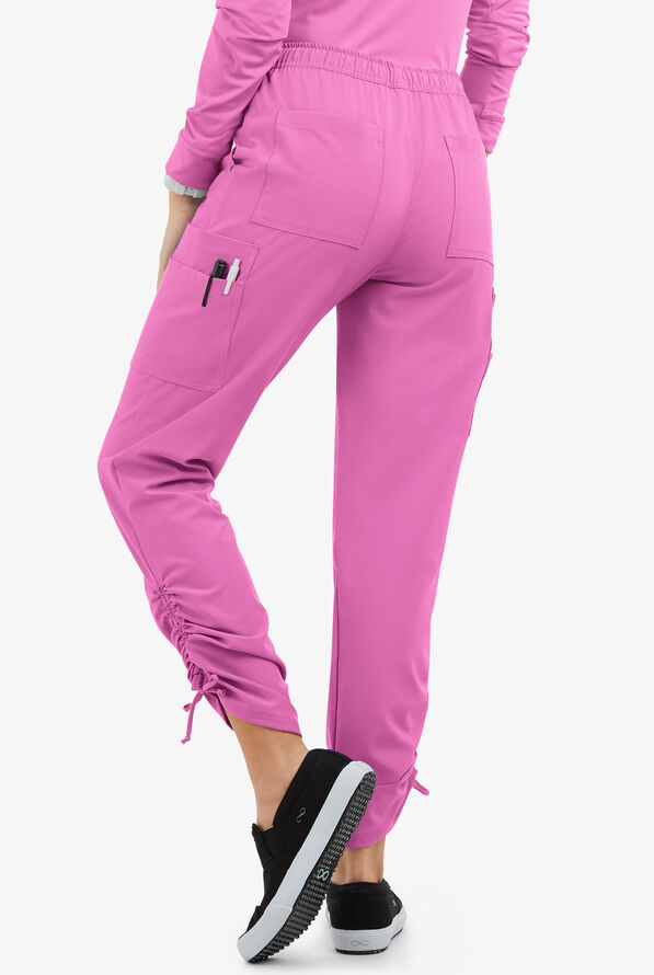Easy STRETCH Halle Women's 11-Pocket Ruched Leg Jogger Scrub Pants - Petite - Magnesium Pink - 4