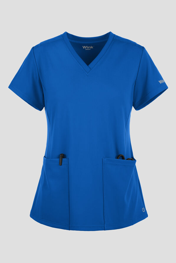 Wink Renew Knit Women's 2-Pocket STRETCH Flex N Reach Panel V-Neck Scrub Top - Royal - 1