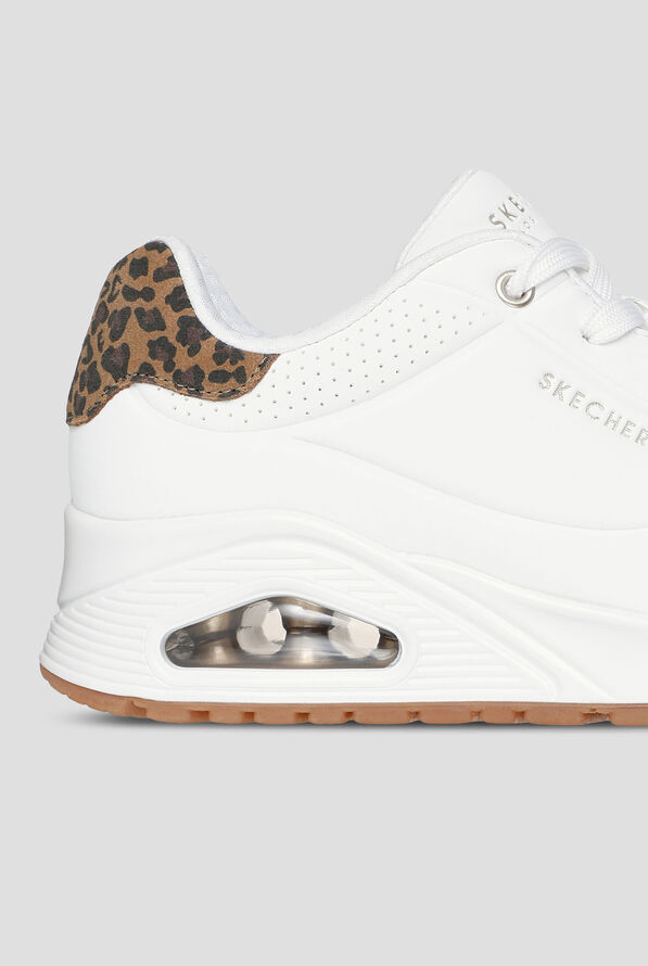 Skechers Street White Leopard Moustache Durabuck Uno Athletic Lace Up Shoes - White - 4