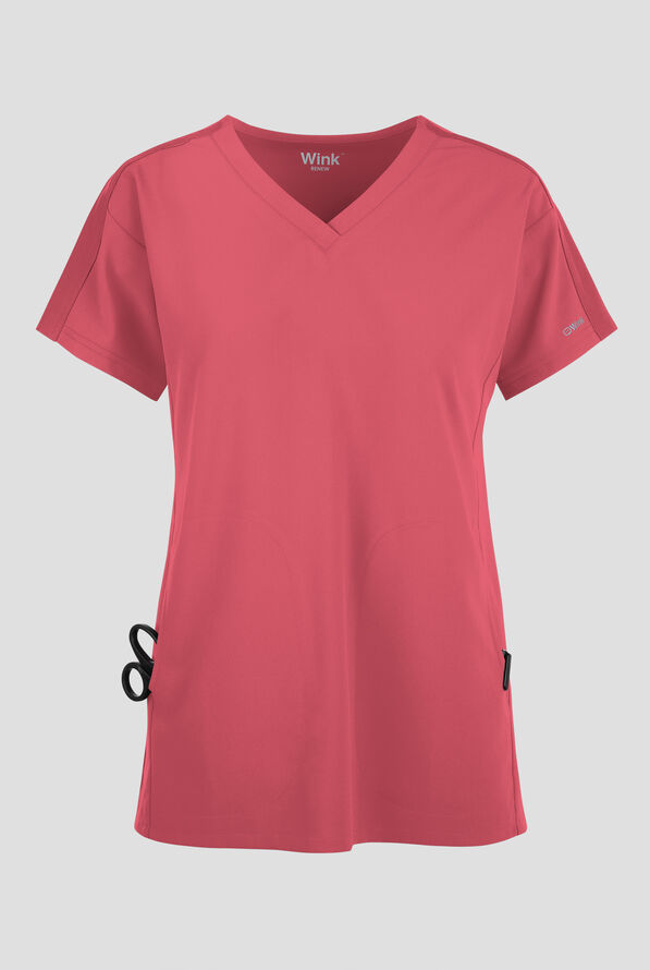 Wink Renew Women's 2-Pocket STRETCH Knit-Trim Dolman Tunic V-Neck Scrub Top - Ruby - 1