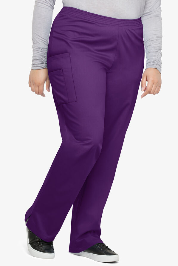 Butter-Soft STRETCH Women's 3-Pocket Plus Size Pull On Scrub Pants - Eggplant - 1
