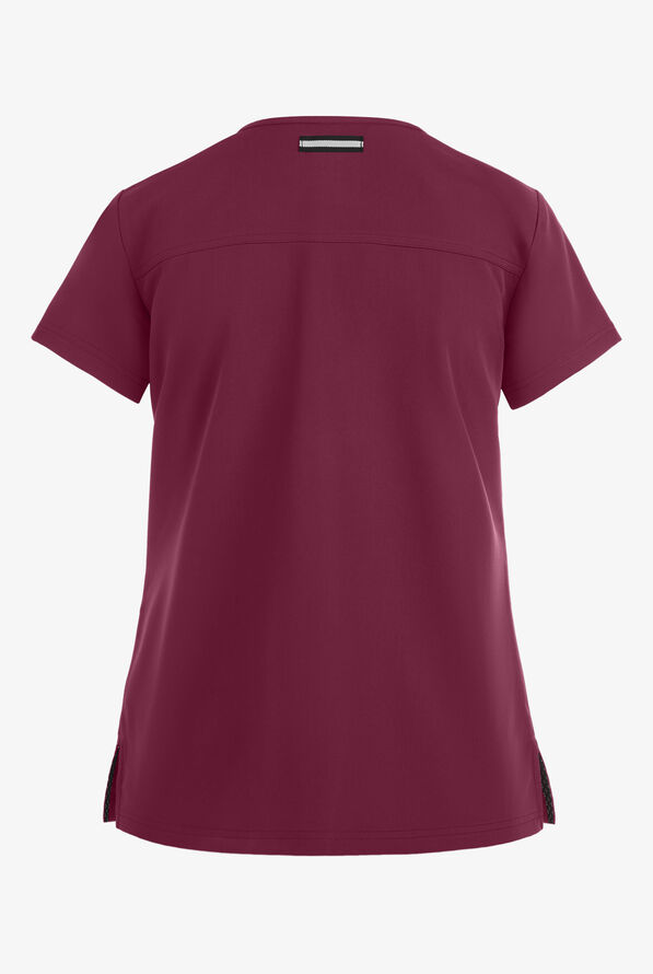 koi Next Gen Hustle and Heart Women's 3-Pocket STRETCH V-Neck Scrub Top - Wine - 2