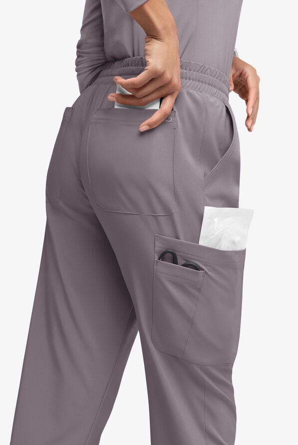 Easy STRETCH Naya Women’s Natural Waist 6-Pocket Straight Leg Scrub Pants - Petite - Grey Stone - 4