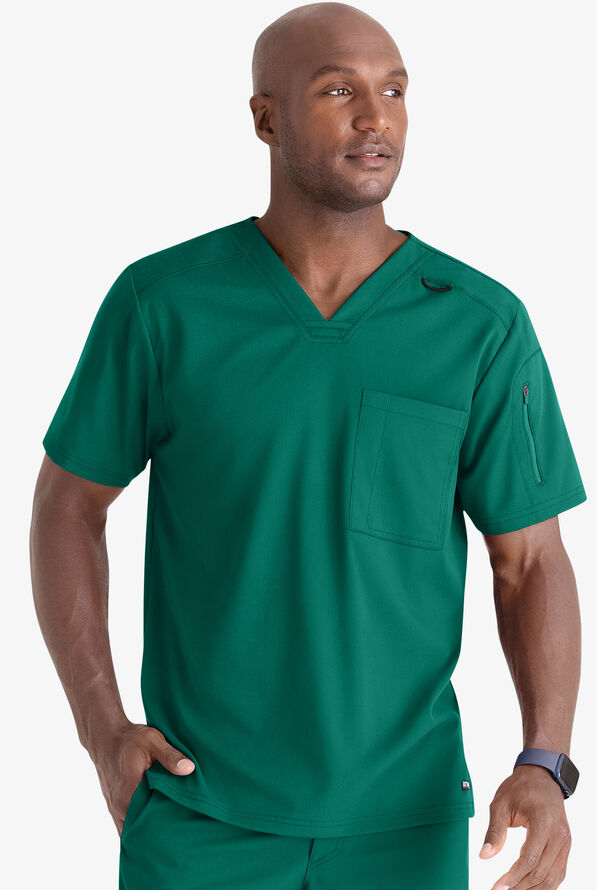 Grey's Anatomy by Barco Spandex STRETCH Murphy Men's 2-Pocket V-Neck Scrub Top - Hunter - 2