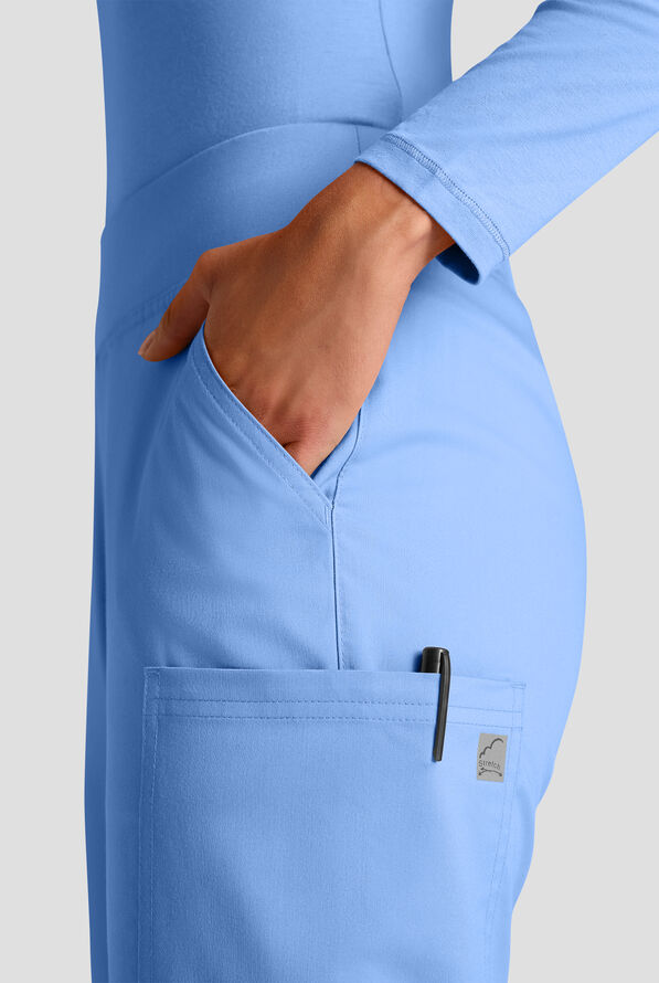 Butter-Soft STRETCH Women's 4-Pocket Knit Waistband Yoga Scrub Pants - Tall - Ceil Blue - 4